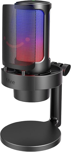 FIFINE gaming microphone,  USB PC Mic for streaming,  podcast, recording, condenser computer desktop mic on Mac, with RGB control, mute touch, headphone jack, pop filter, stand-ampligame A8