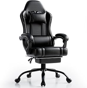 Video Game Chair for Adults, Massage Gaming Chair with Footrest, Adjustable Lumbar Pillow Gamer Chair for Kids, Comfortable Computer Chair with Leg Rest 