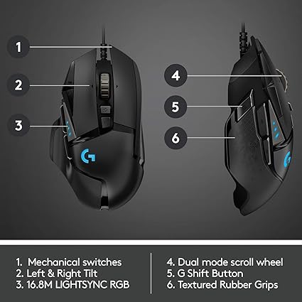 Logitech G502 HERO High Performance Wired Gaming Mouse, HERO 25K Sensor, 25,600 DPI, RGB, Adjustable Weights, 11 Programmable Buttons, On-Board Memory, PC / Mac 